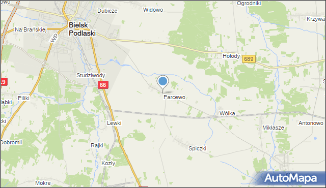 mapa Parcewo, Parcewo gmina Bielsk Podlaski na mapie Targeo